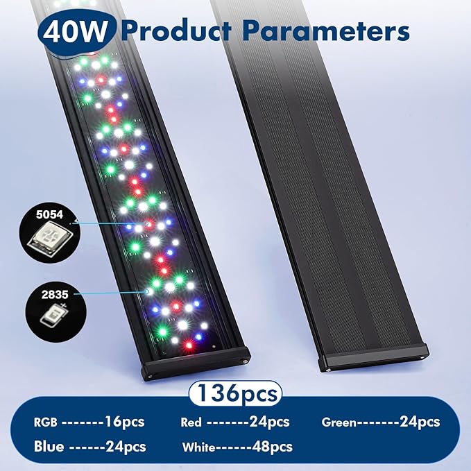 hygger Auto On Off Aquarium LED Light, 4 Mode Lighting Full Spectrum Fish Tank Light 24/7 Timer Colorful Fish/Sun/Nightlight/WRGB Cycle for Freshwater