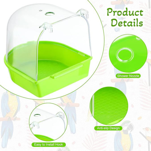Honeydak 3 Pieces Clear Bird Bath for Cage Parakeet Bird Cage Accessories Hanging Bath Box Parrot Bathing Tub with Clear View for Cockatiel Conure Canary Budgies Parrots Blue Green White