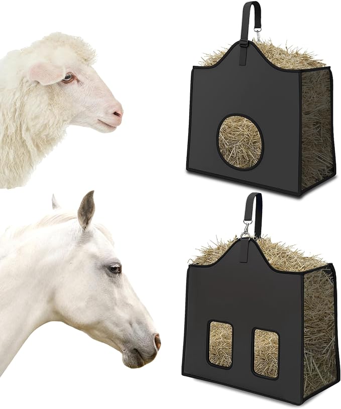 Hay Feeder for Goats and Horses - Slow Feed Design, Heavy Duty Hanging Hay Bag for Barn, Trailer & Paddock, Easy to Hang & Clean(1pcs, Black)