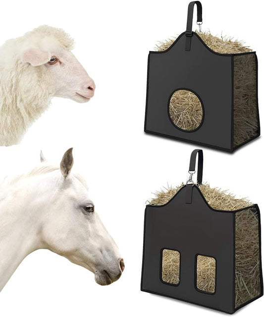 Hay Feeder for Goats and Horses - Slow Feed Design, Heavy Duty Hanging Hay Bag for Barn, Trailer & Paddock, Easy to Hang & Clean(1pcs, Black)