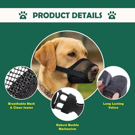 Dog Muzzle Medium Sized Dogs - Adjustable Velcro with Soft Air Mesh Muzzle for Medium Sized Dog | Mussle to Stop Biting Barking and Chewing | Allows Panting and Drinking