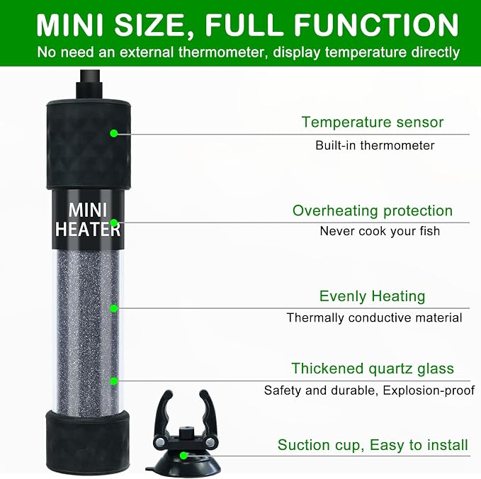 Small Submersible Aquarium Heater, Adjustable Mini Fish Tank Heater 25W 50W 100W 150W with External Temperature Controller, Digital Display, for 5/10/20/30 Gallons (50W)