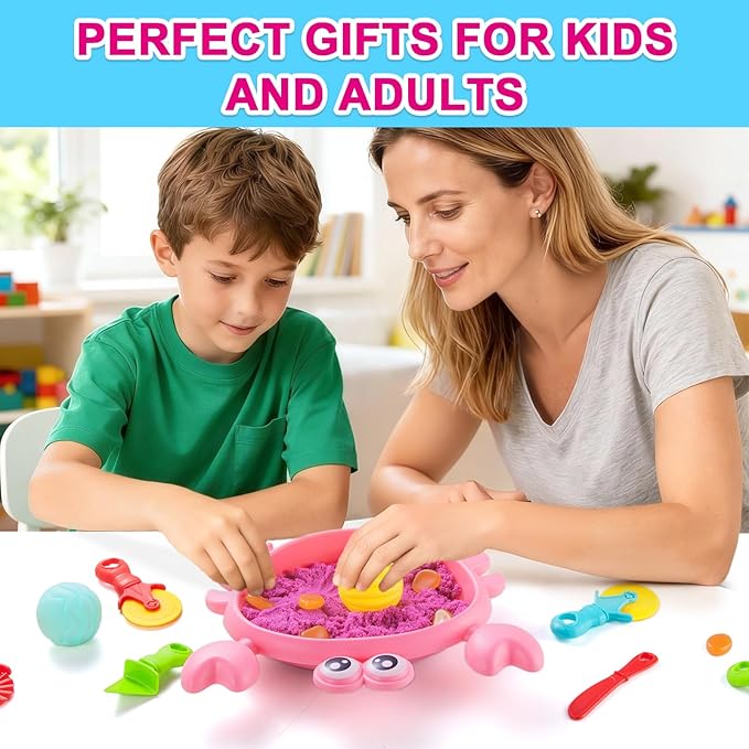 Carolart Mini Crab Sandbox with Color-Changing Sensory Sand, Office Desktop Crab Zen Garden Kit, Sensory bin for Stress Relief with Sensory Balls，Sand Art Kit for Kids and Adults