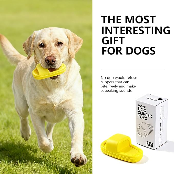 MECOOL Squeaky Slipper Dog Toy - Chew Toys for Aggressive Chewers, Durable Rubber Chew Toy for Dental Cleaning & Boredom Relief, for Small Medium Dogs, 2PCS Yellow and Purple