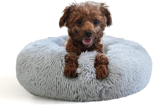 Tiny Dog Bed 15 Inch for Extra Small Dogs,Washable Puppy Bed,Soft Faux Fur Calming Donut Bed for Chihuahua Yorkie Maltese Pomeranian,Grey
