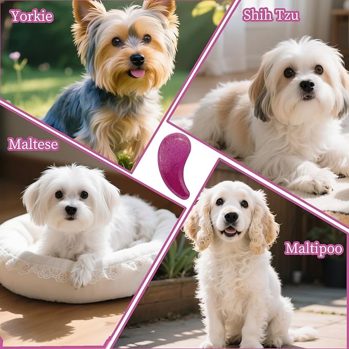 Comma-Shaped Small Dog Brush, Fit for Yorkie, Shih Tzu, Maltese Maltipoo Pomeranian - Gentle Soft Bristles for Effortless Pet Hair Removal, Puppy Essentials (Crystal Rose Red)