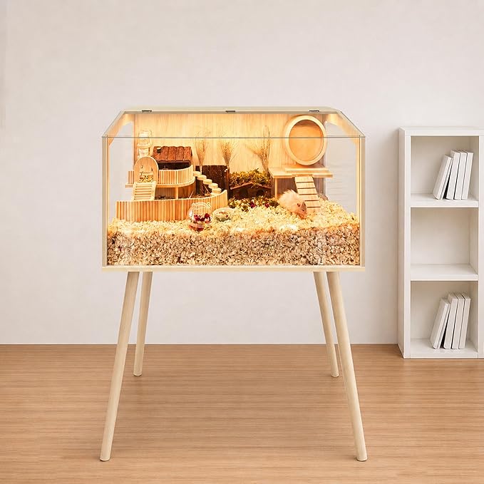 PROLEE Hamster Cage with Legs, Guinea Pig Cages Chew Proof, Hamster House, Hamster Cages and Habitats with Lockable Design, Small Animal Cage, 24" L x 16" W x 40" H