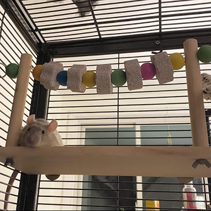 Hamiledyi Hamster Wood Ledge Platform with Lava Stone Block Chinchilla Cage Resting Wooden Shelf Chew Toys for Guinea Pig Gerbil Mouse Rat