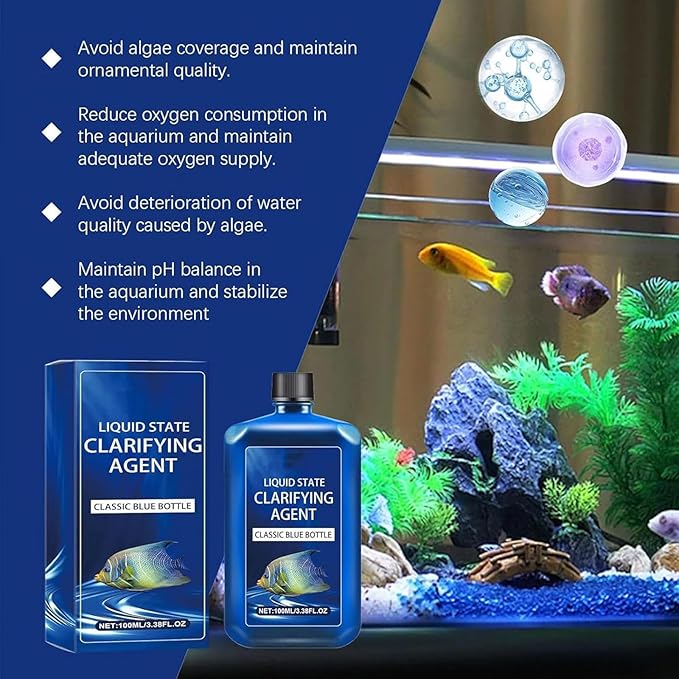 Fast-Acting Aquarium Water Clarifier, Aquarium Liquid State Clarifying Agent, Clears Cloudy Water & Maintains Clear Results, Powerful Fish Tank Water-Purification, for Freshwater (3pcs)
