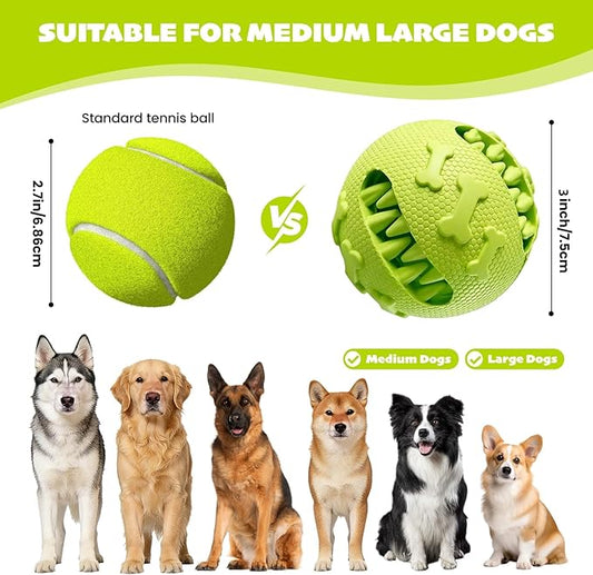 Dog Balls 2Pack Treat Dispensing Toys for Medium & Large Breeds, 3inch / 7.5cm Natural Rubber Dog Puzzle Toy Slow Feeder for Mental Stimulation, Anxiety Relief & Interactive Play