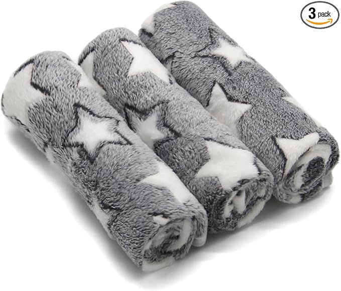 1 Pack 3 Puppy Blankets Cat Dog Blankets Super Soft Warm Sleep Mat Grey Star Cute Print Blanket Fluffy Fleece Pet Blanket Flannel Throw for Small Dogs Puppy Dogs Cats Small(23"x15")