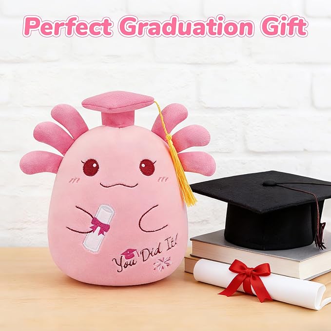Graduation Axolotl Plush, 8 inch Graduation Stuffed Animal with Diploma Tassel Graduation Hat, 2026 Kindergarten Graduation Gifts for Kids, High School Graduation Gifts