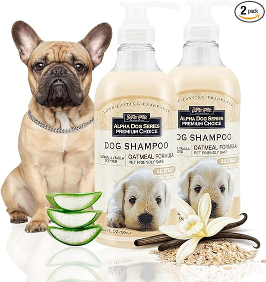 Alpha Dog Series All Natural Anti Itch Oatmeal Shampoo + Conditioner for Dogs | Hypoallergenic Soothing Relief for Dry, Itchy, Bitten or Allergy Damaged Skin (Pack of 2)