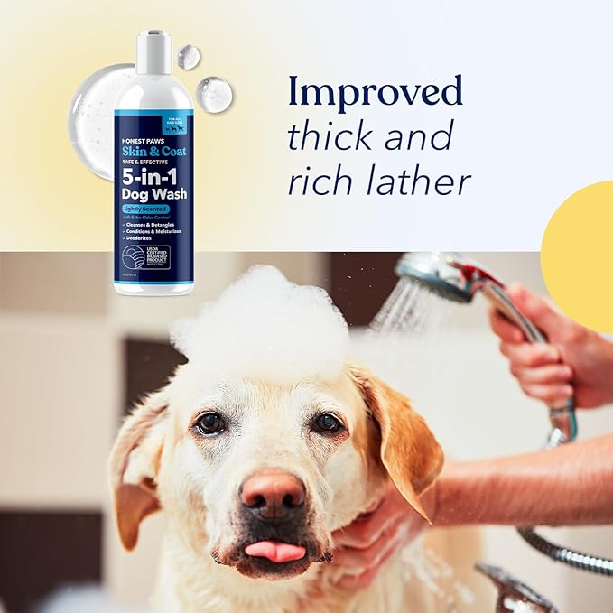 Honest Paws Dog Shampoo and Conditioner - Premium Dog Wash for Allergies Dry, Itchy, Moisturizing for Sensitive Skin - Sulfate Free Plant Based All Natural - Lightly Scented w/Odor Control -16 Fl Oz