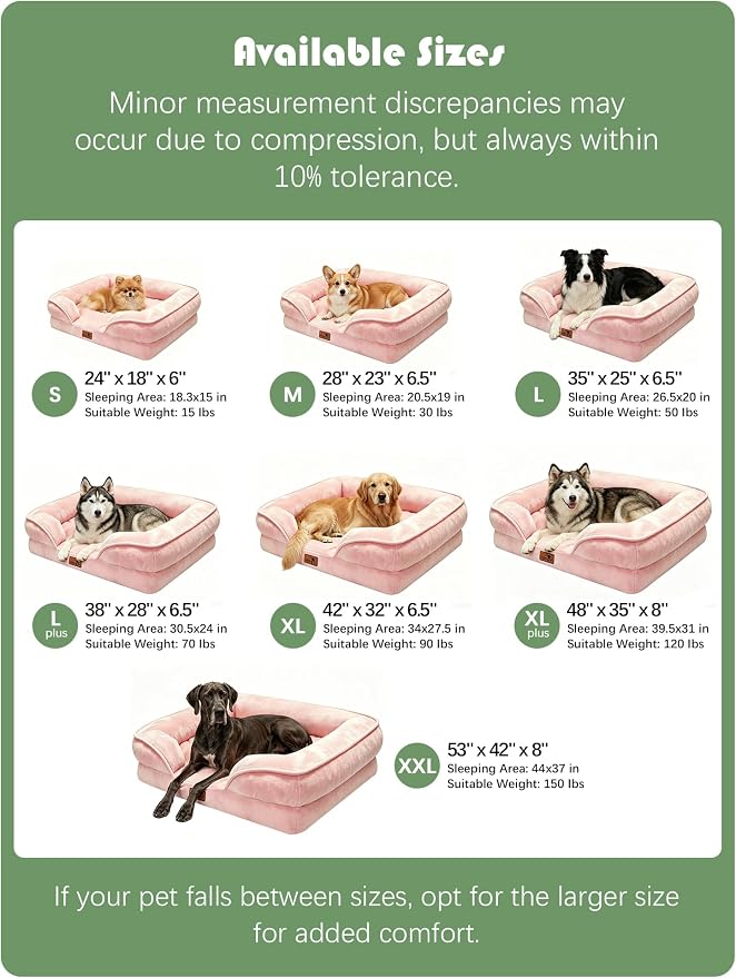 Spotted Play Orthopedic Dog Bed with Sides - Sofa Beds for Large Dogs, Supportive Foam Pet Couch Bed with Washable Removable Cover, Waterproof Lining and Non-Slip Bottom, Pink - L