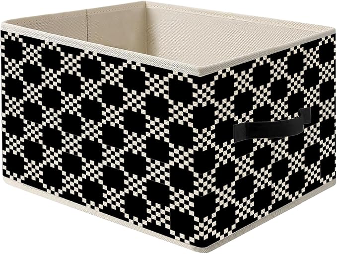 Black and White Plaid Storage Bins, Abstract Mosaic Checkered Foldable Closet Organizers Storage Basket Toybox for Clothes Bed Sheets Blankets Toys