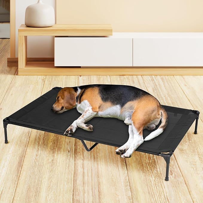 Elevated Dog Bed for Outdoor, XXL Raised Dog Cot Indestructible with Washable Mesh, Cooling Summer Pet Cot Chew Proof for Outside Camping Travel, 59"x36" Brown
