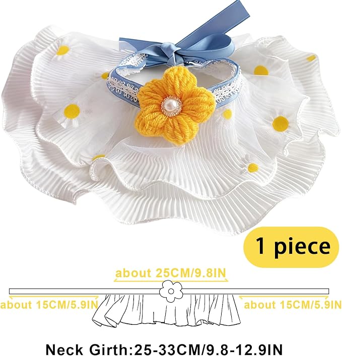 Elegant Lace Cat Collar with Cute Bow,Cat Collar with Bow Tie,Pet Lace Bib Collar with Cute Bow,Cat Princess Costumes,Yellow Daisy,1 Piece ﻿