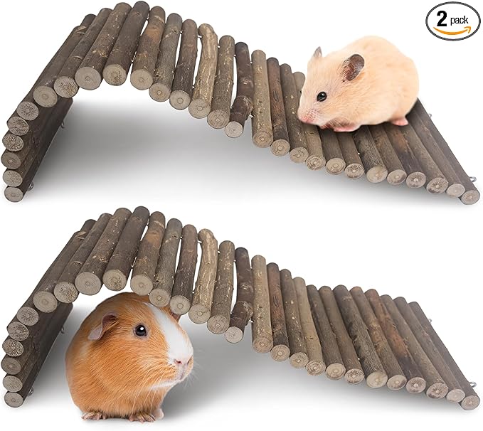 Hamiledyi 2 PCS Natural Wood Hamster Bridge, Bendable Climbing Ladder Small Animal Cage Accessories for Dwarf Hamster, Gerbils, Mice, Sugar Glider (15.7×5.9 in)