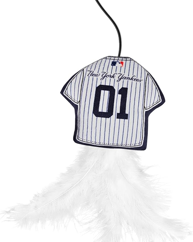 MLB New York Yankees Team Jersey Wand with CAT NIP, Cat Toy Jersey Shaped Plush Teaser Toy for Cats & Kittens - Interactive Pet Toy for Play & Exercise