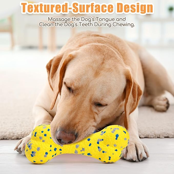 Moonorange 2Pcs Upgrade Bone Dog Balls+Rugby Dogs Toys for Aggressive Chewers, Indestructible Tennis Balls for Dogs (Yellow)