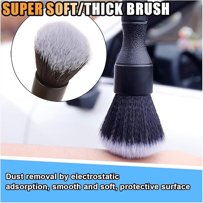 3PCS Ultra-Soft Car Detailing Brush Set - No Scratch Car Exterior and Interior Detail Brushes - Auto Cleaning Brush Kit Car Care Cleaner Duster Supplies for Wheels, Engine, Air Vent (Soft Hair)