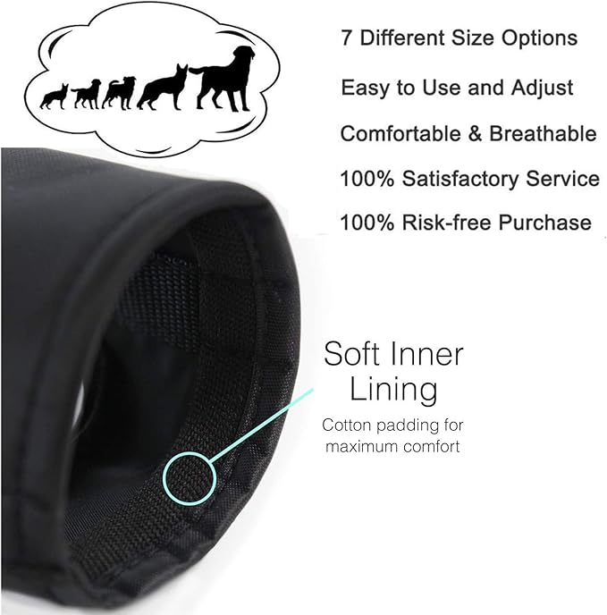 Dog Muzzles Suit, 7 PCS Adjustable Breathable Safety Small Medium Large Extra Dog Muzzles for Anti-Biting Anti-Barking Anti-Chewing Safety Protection (Black)