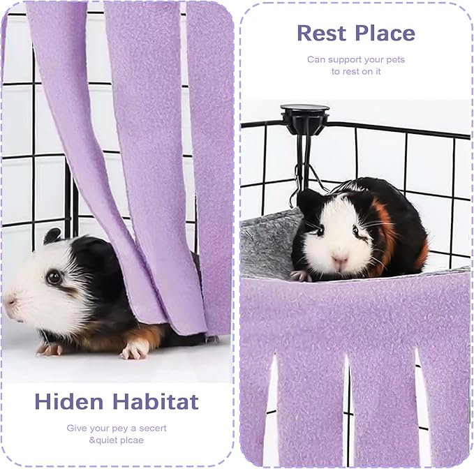 2-Pack Guinea Pig Accessories - Corner Hideout & Hammock Castle for Small Pets' Cage