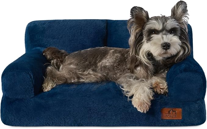Hollypet Fluffy Dog Cat Bed Pet Couch Beds Plush Soft Warming Washable Puppy Bed for Small Medium Dogs and Large Cats, Cobalt Blue, 24" L x 18" W x 10" Th