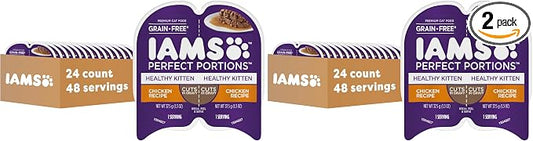 IAMS Perfect Portions Healthy Kitten Grain Free Wet Cat Food Cuts in Gravy,Chicken Recipe,2.6 oz. Easy Peel Twin-Pack Trays (,48 Servings),24 Count (Pack of 2)