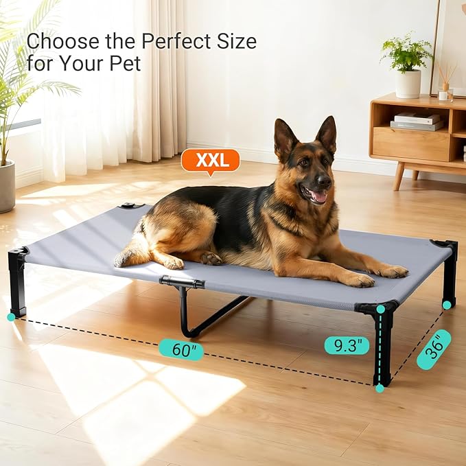 Niubya Elevated Outdoor Dog Bed, Cooling Elevated Pet Cot, Steel-Framed and Non-Slip Feet, Raised Dog Bed with Waterproof, Washable, Breathable Teslin Mesh, 60in