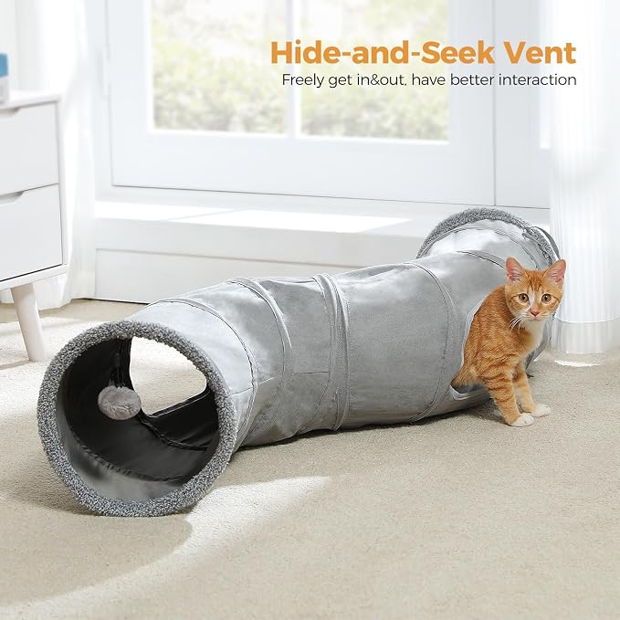 PAWZ Road Cat Tunnel S Shape Cat Tunnels for Large & Indoor Cats 51”Long | Durable, Spacious 10.5" Cat Tube with Peepholes & Dangling Ball Toy, Connected to Play Tunnels, Collapsible for easy storage