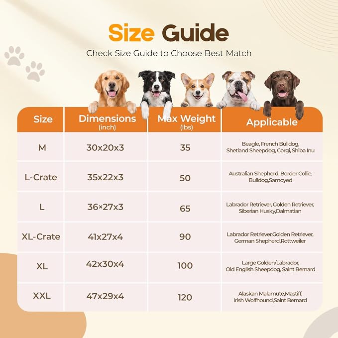 Orthopedic Dog Bed for Large Dog, Waterproof Pet Bed for Crate,Non-Slip Bottom and Egg-Crate Foam with Removable Washable Cover Crate Bed,Cream,35"x22"x3"