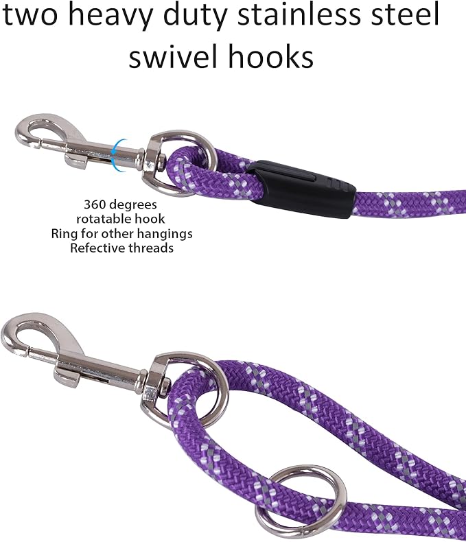 Heavy Duty Dog Leash for Large, Medium, Small Dogs - 10FT/16FT/30FT/50FT/100FT, Reflective Threads for Night Walking, Playing, Camping, or Yard