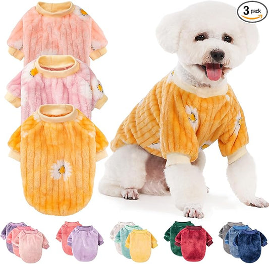 FabriCastle Small Dog Sweaters, 3-Pack Dog Clothes, Soft and Warm Pet Jackets XXS XS S for Dogs Girl & Cats, Winter Pet Apparel Costumes, Female Puppy Outfits for Christmas (Pink,violet,yellow, Small)