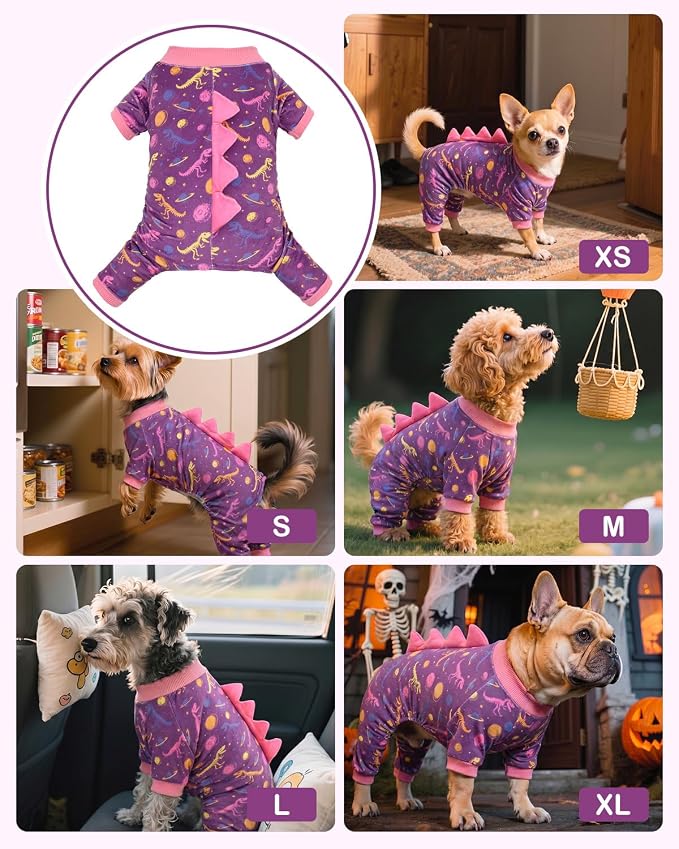 CuteBone Dinosaur Costume Dog Pajamas, Stretchy Spandex Crystal Velvet Sleepwear Coat for Small Dogs, Soft & Warm Pet Outfit Clothes for Cold Weather, Cozy Pullover Design COSP26XS