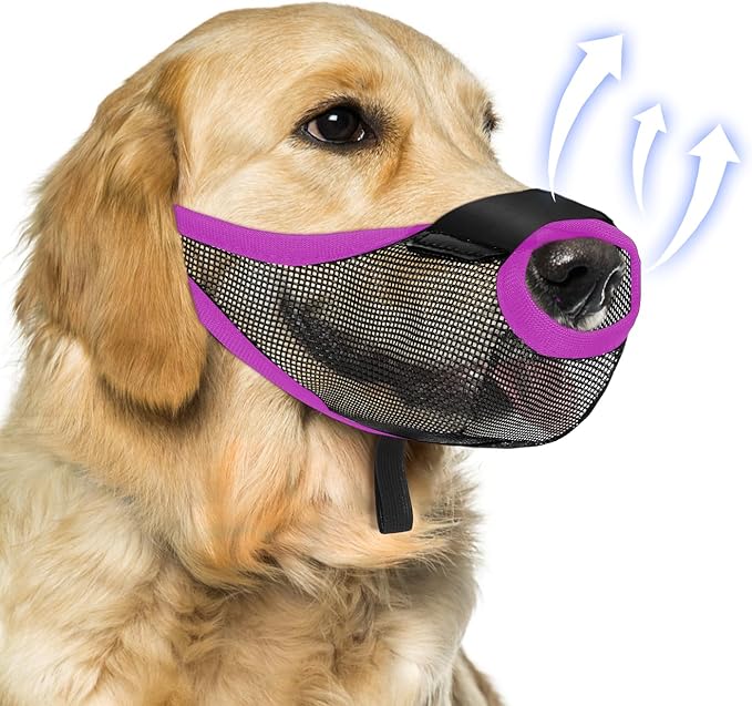 Dog Muzzle, Soft Air Mesh Muzzles for Large Sized Dogs, Breathable Dog Mussels for Scavenging Biting Licking & Barking, Adjustable Mouth Guard with Front Opening, Allows Panting & Drinking (Purple,L)