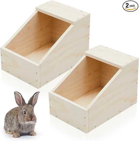 Maxcheck 2 Pack Wood Rabbit Nesting Box, 18x12x12 Inch Wooden Hutch Hideout for Breeding, Natural Burrow Den Alternative for Rabbits & Small Animals