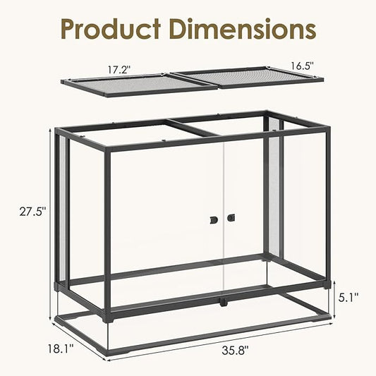 Erinnyees 74 Gallon Reptile Terrarium with Top Screen Ventilation, Snake Habitat with Heating Pad Space, Front Opening Reptile Vivarium with Sliding Cable Outlet for Leopard Geckos, Turtles, Snakes