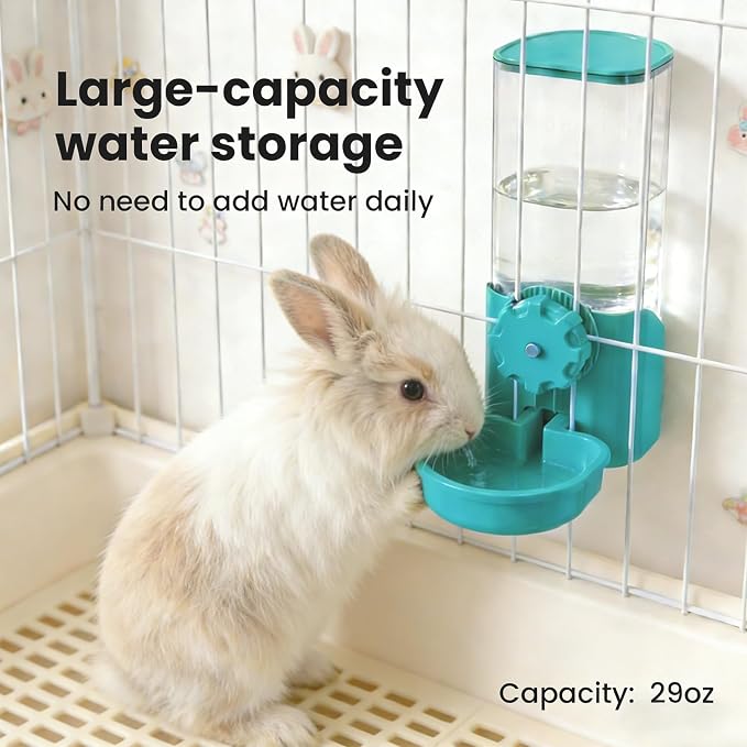 Rabbit Water Bottle for Cage Crate, 29oz No Drip Hanging Automatic Pet Water Dispenser for Small Animal Guinea Pig Bunny Chinchilla Ferret Hedgehog Puppy Cat (Blue)