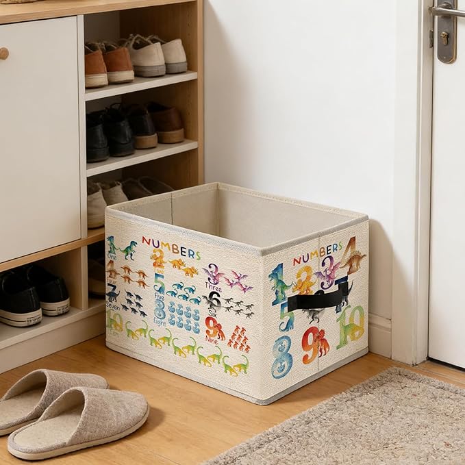 Numbers Dinosaur Storage Bins, Colorful 1-10 Educational Dino Foldable Closet Organizers Storage Basket Toybox for Toddler Playroom Nursery Preschool Classroom Clothes Bed Sheets Blankets Toys