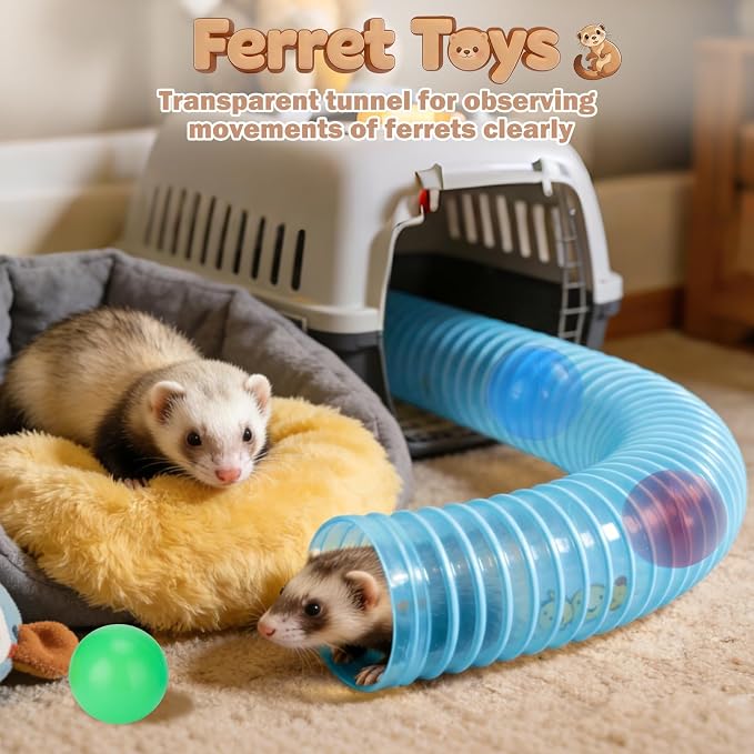 Mity rain 2PCS Ferret Toys with 6 Balls Inclueded | Collapsible Tunnel Tube Accessories for Ferrets, Guinea Pigs, Hamsters, Expandable Interactive Toys Supplies for Small Pets