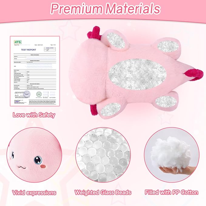 SQEQE Weighted Stuffed Animal Axolotl, Soft Weighted Axolotl Plush Toy, Cute Hugging Pillow Gift for Kids Adults, Home Decoration Valentines Gifts Birthday Present 23.6 Inch, 3.8 Lb