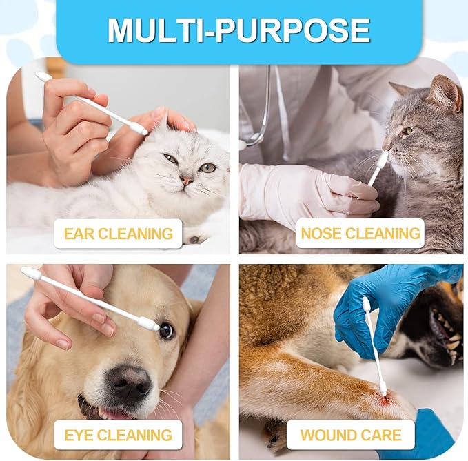 Gourd-Shaped Cotton Tips Designed for Pet Ear Canals – 110pcs Pet Ear Cleaning Swabs for Cats and Small Dogs – Gentle & Safe, Groomer-Recommended, Great for Travel & Home Use