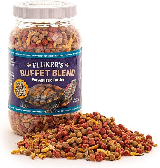 Fluker's Buffet Blend Aquatic Formula, Turtle Food with Freeze, Dried Shrimp, Mealworms, and Vitamin Enriched Pellets, 7.5 oz
