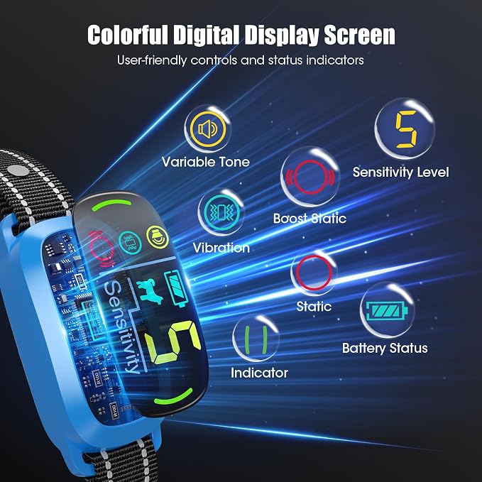 Smart AI Bark Collar for Large Medium Small Dogs, Anti Barking Device with 5 Training Modes, Exclusive Forced Bark-Stopping, Rechargeable IP67 Waterproof Bark Collar with 5 Sensitivity (Blue)