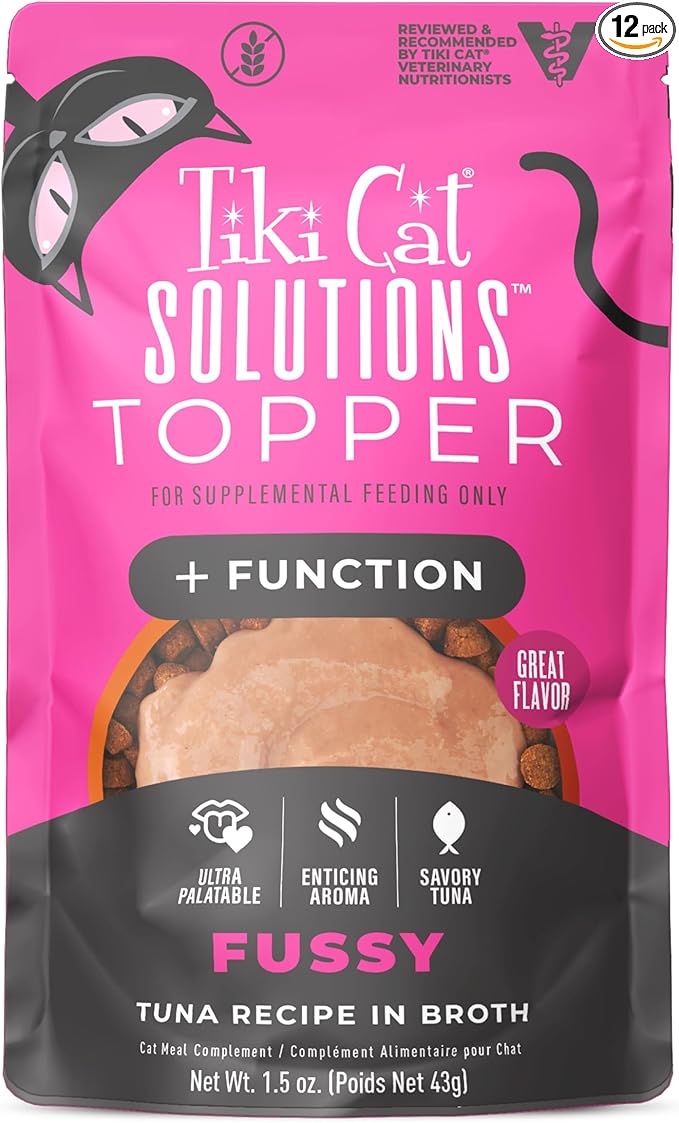Tiki Cat Solutions Topper, Fussy, Tuna Recipe in Broth, 1.5 oz. Pouch (12 Count)