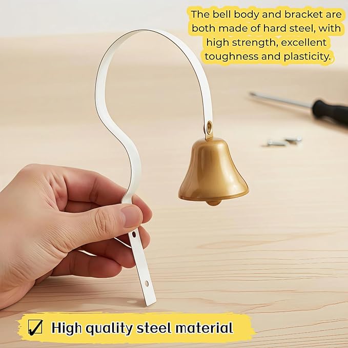 Dog Doorbell for Potty Training, Wall Mounted Bronze Bell with White Metal Bracket, 7.09 Inch Height, Includes 3 Mounting Screws, Scratch-Free Design, Rust-Proof