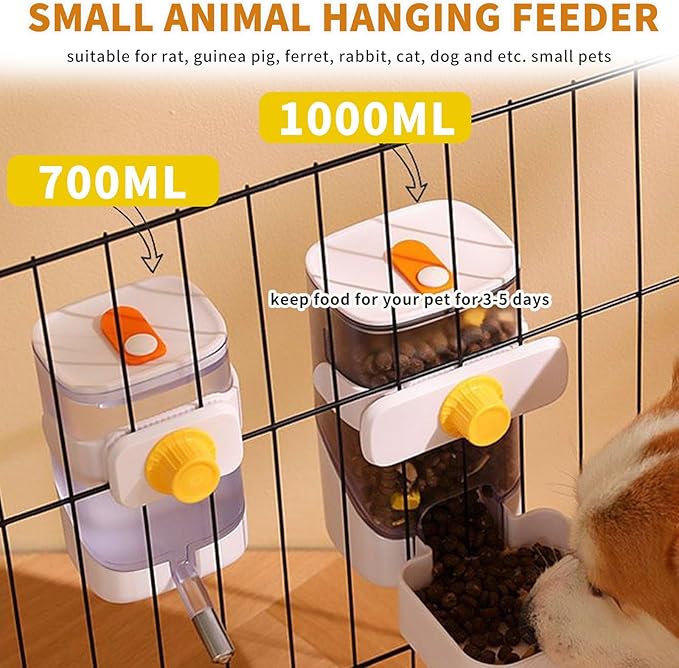 24oz Rabbit Water Dispenser No Drip for Cage, Hanging Automatic Guinea Pig Water Bottle Large Small Aniaml Cage Accessories for Ferret Guinea Pig Rat Rabbit (White)