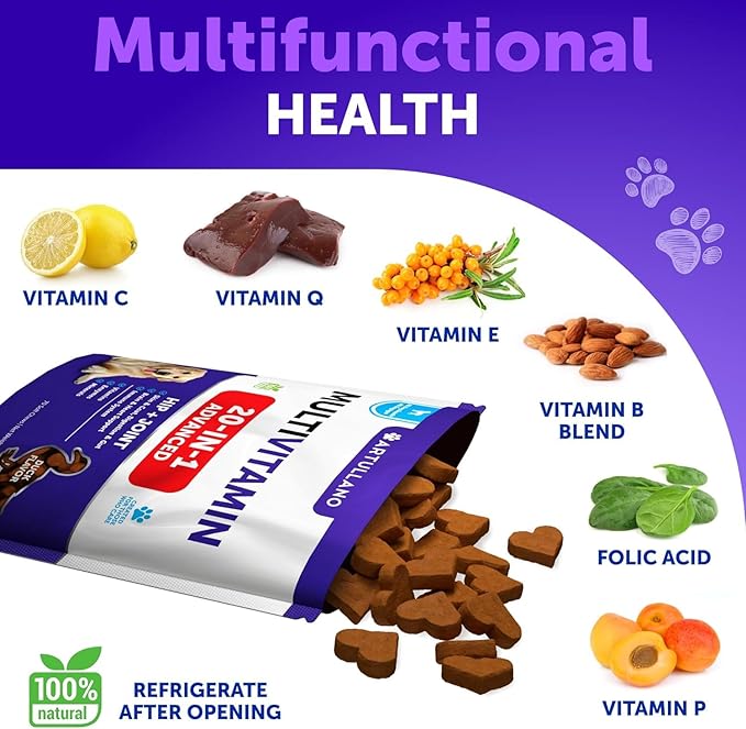 26 in 1 Dog Multivitamin with Glucosamine - Chewable Dog Vitamins and Supplements - Senior & Puppy Multivitamin Chews for Pet Hip & Joint Support, Immunity, Mobility, Skin, Digestion - 70 Soft Treats